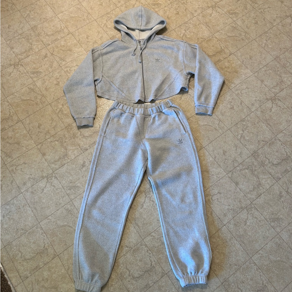 adidas Gray Cropped Hoodie Sweatshirt